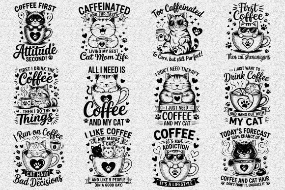 Funny Coffee Cat Quote SVG for T-Shirt Graphics